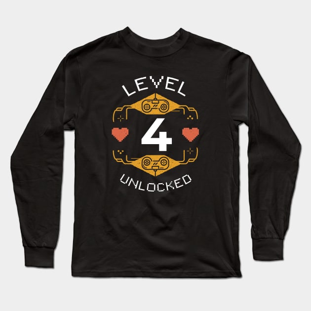 Retro Gaming Level 4 Unlocked Long Sleeve T-Shirt by SLAG_Creative